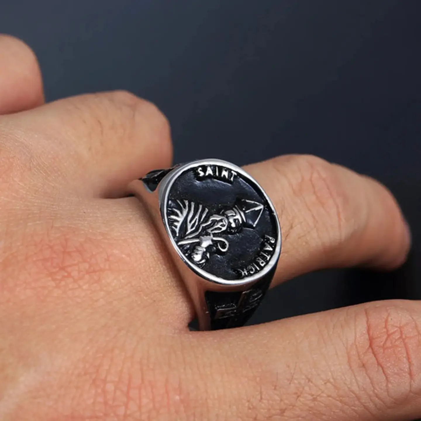 Anillo Amuleto Trébol San Patricio Acero Inoxidable Hombre 7