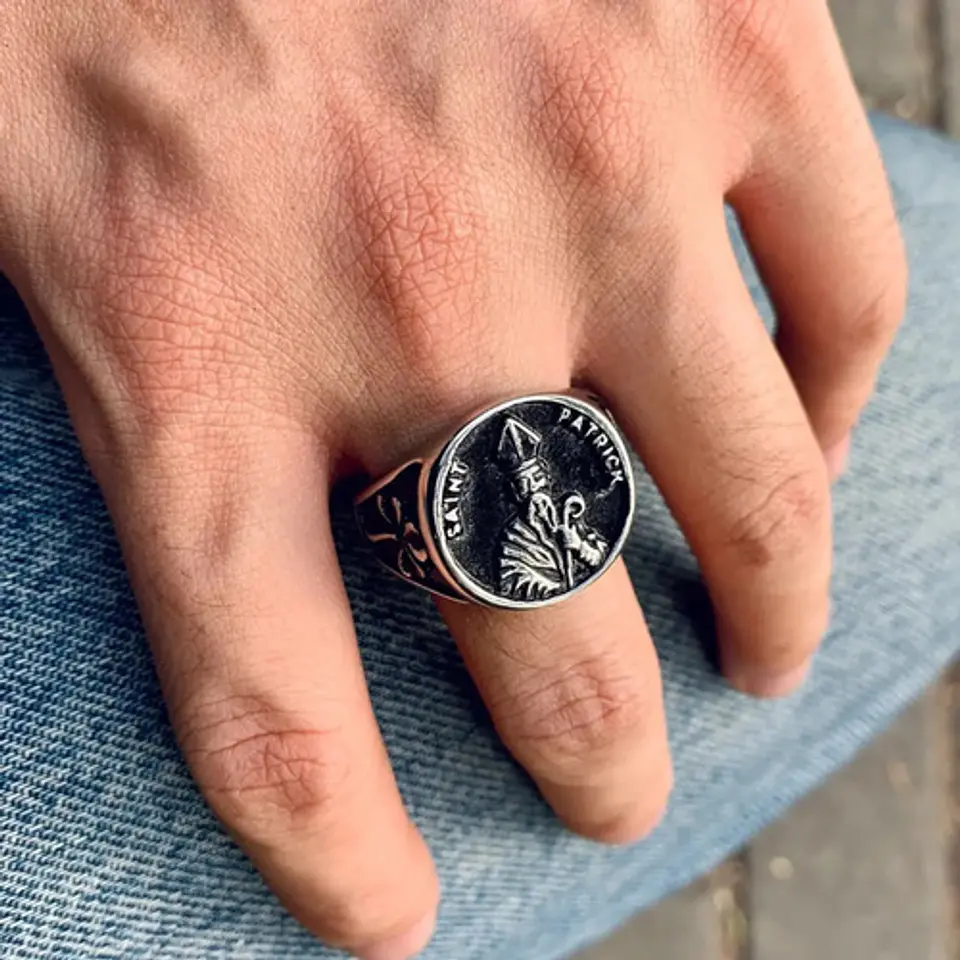 Anillo Amuleto Trébol San Patricio Acero Inoxidable Hombre 8