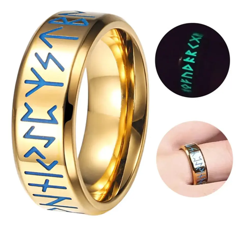 Anillo En Acero Para Hombre Color Plata Brilla Oscuridad 1