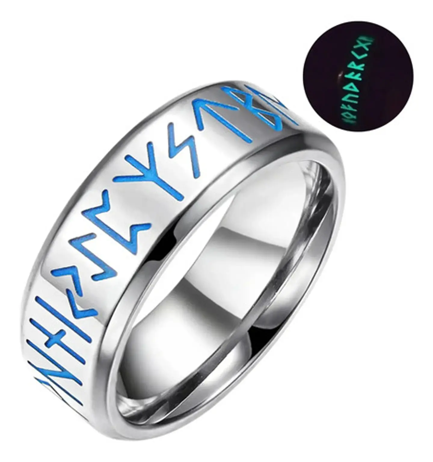 Anillo En Acero Para Hombre Color Plata Brilla Oscuridad 11