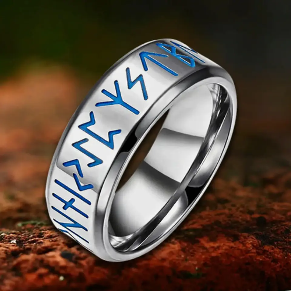 Anillo En Acero Para Hombre Color Plata Brilla Oscuridad 12