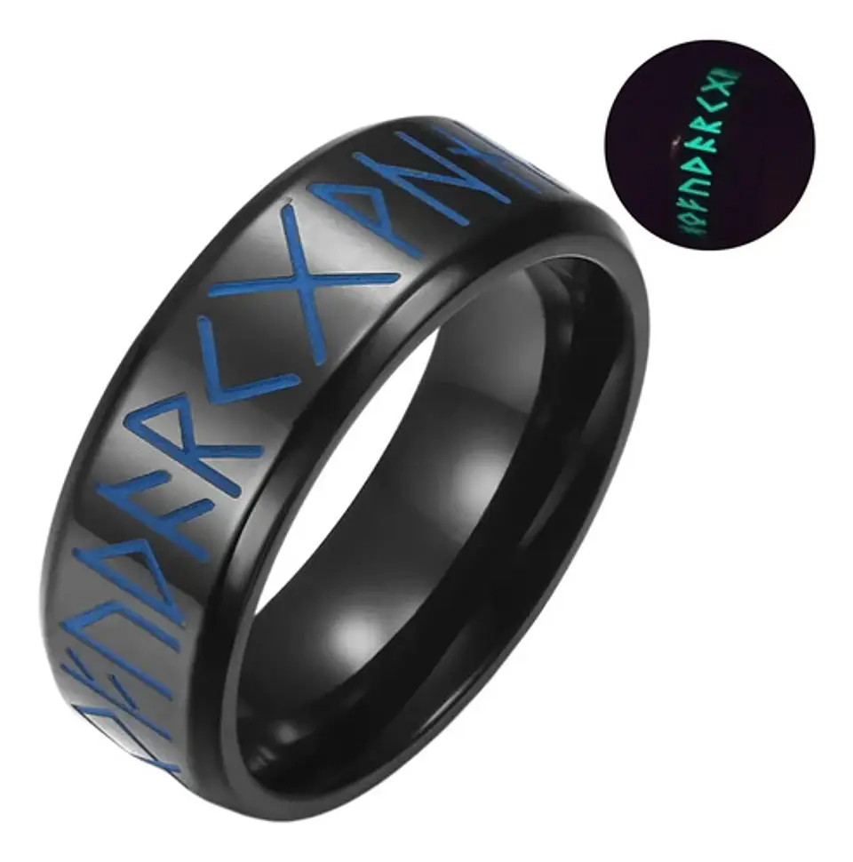 Anillo En Acero Para Hombre Color Plata Brilla Oscuridad 18