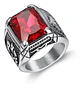 Anillo Color Plata Piedra Roja Acero Inoxidable Para Hombre - Miniatura 1