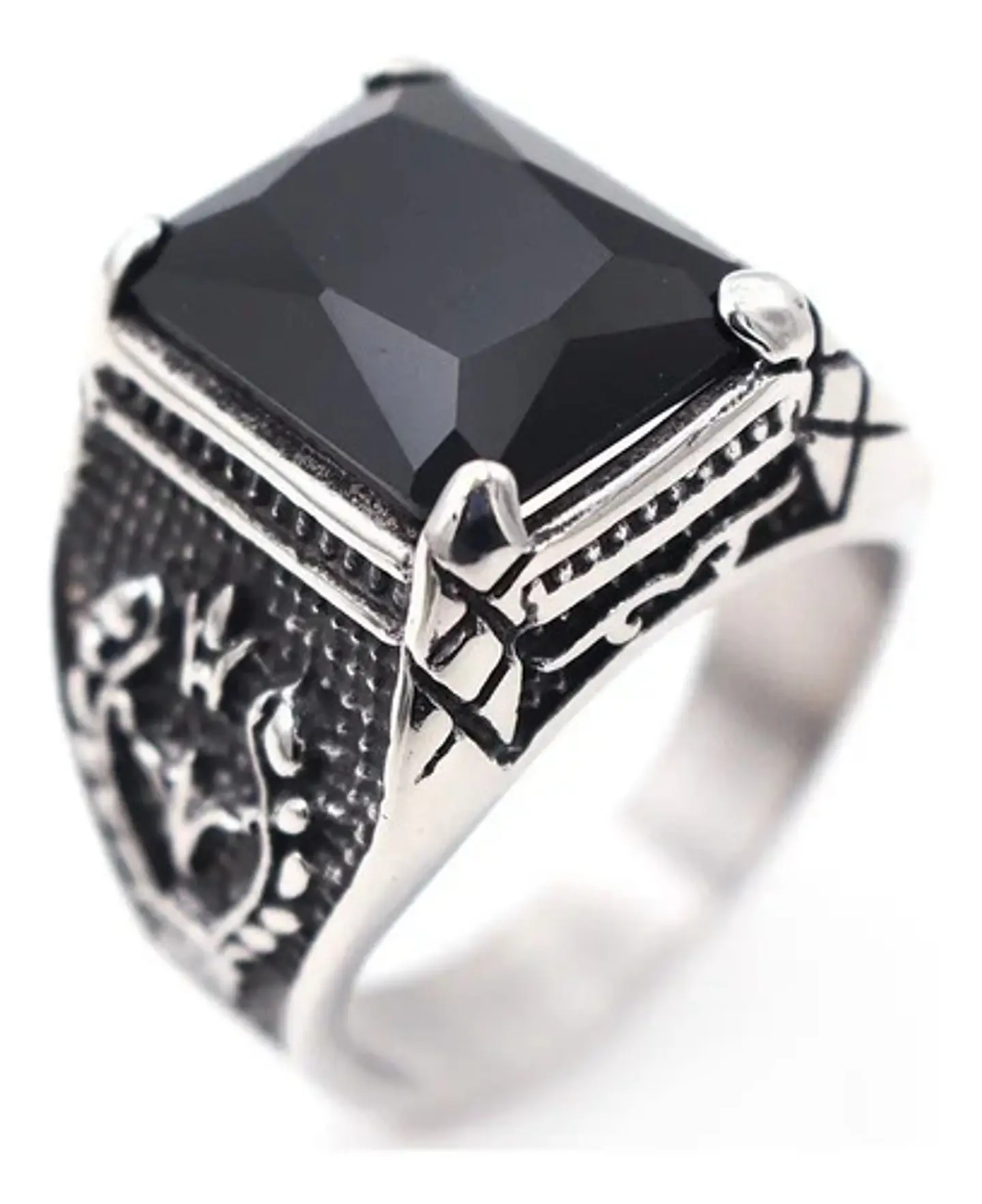 Anillo Color Plata Piedra Roja Acero Inoxidable Para Hombre 7