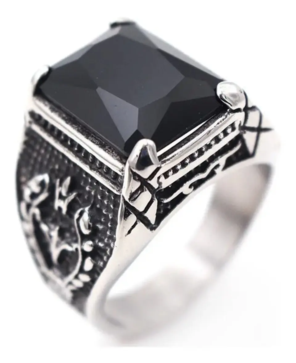Anillo Color Plata Piedra Roja Acero Inoxidable Para Hombre 7