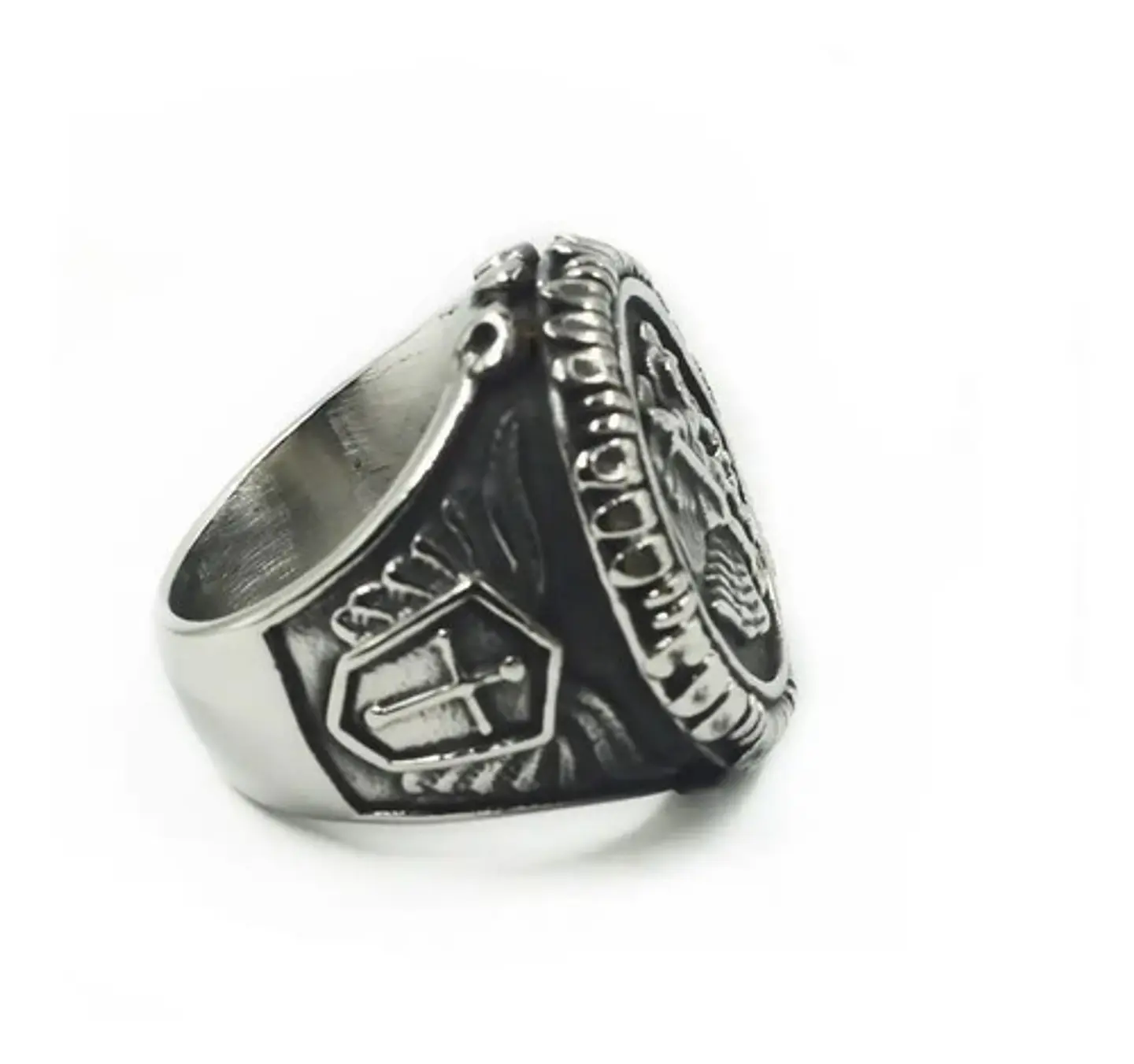 Anillo Color Plata Arcángel Amuleto Acero Inoxidable Hombre 3
