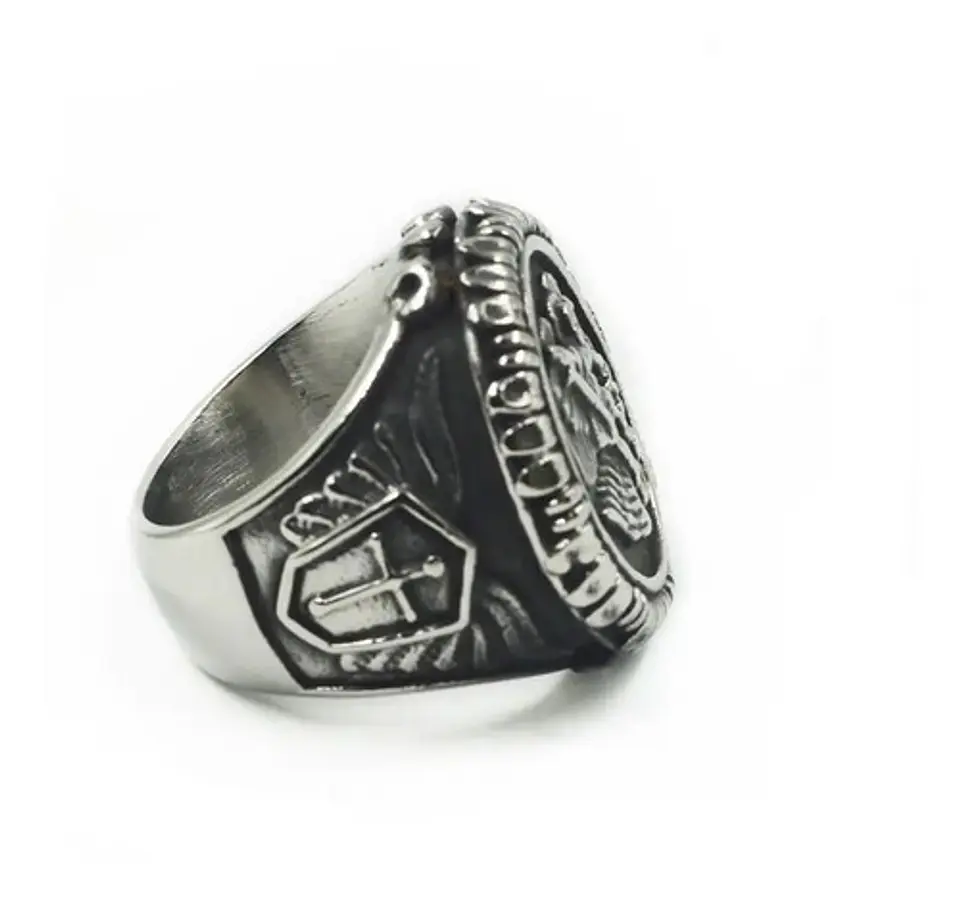 Anillo Color Plata Arcángel Amuleto Acero Inoxidable Hombre 3