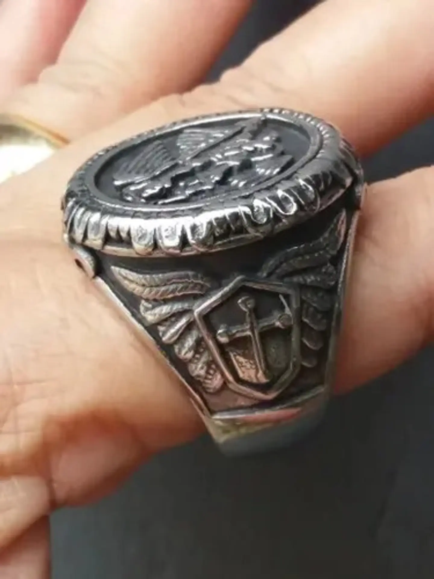 Anillo Color Plata Arcángel Amuleto Acero Inoxidable Hombre 7