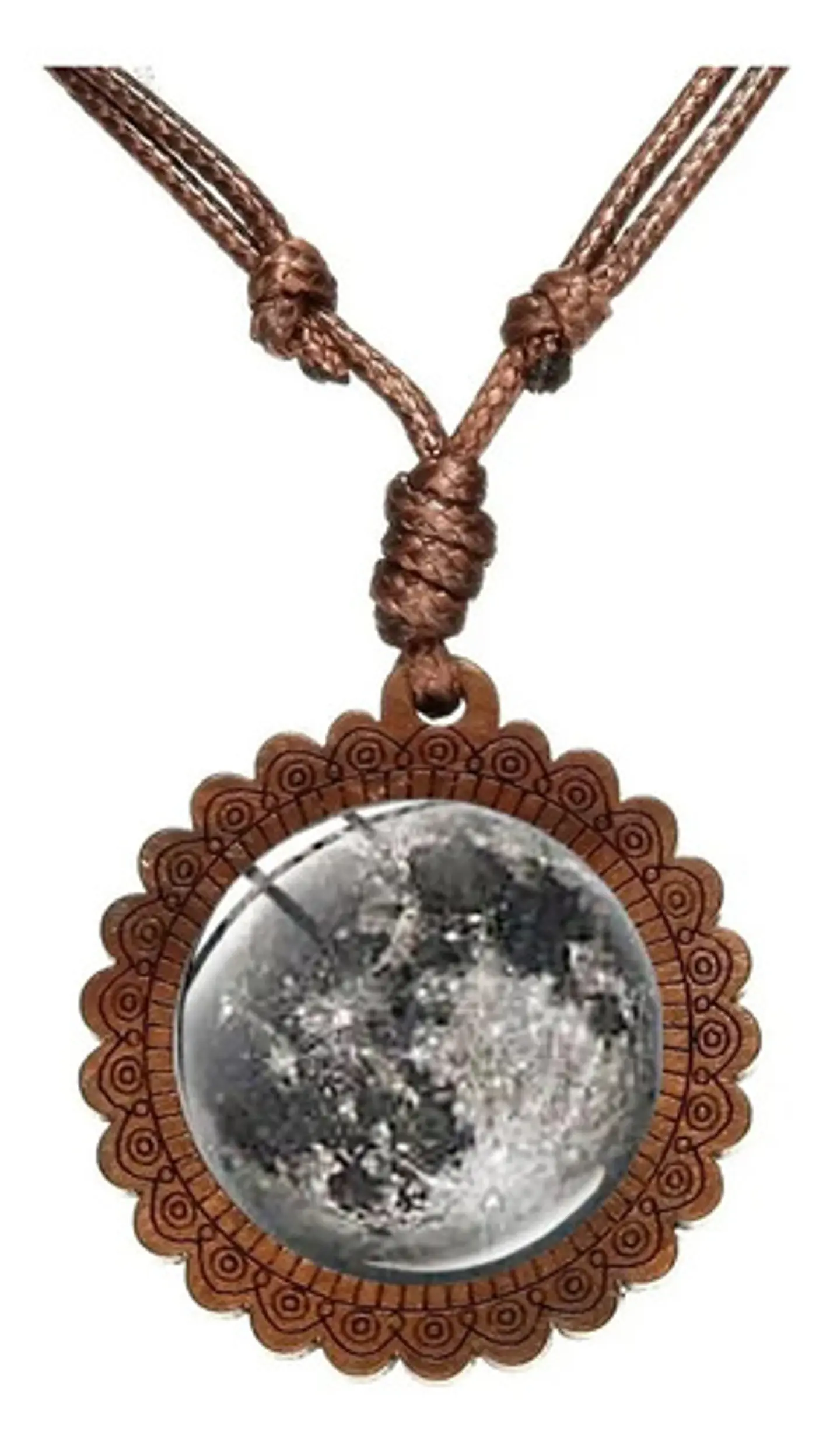 Collar Madera Cristal Cristal Luna Artesanal Hombre Y Mujer 1