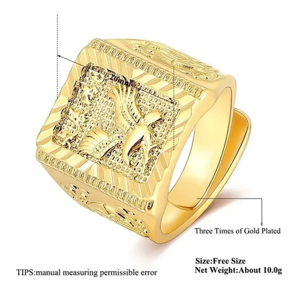 Anillo Ajustable Color Oro Hip Hop Aguila Para Hombre Mujer 3