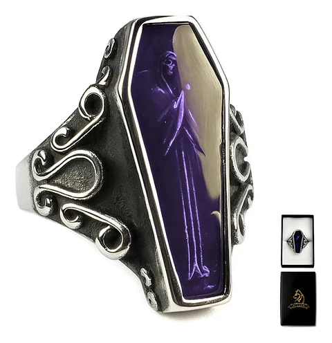 Anillo Ataul Vampiro Cráneo Plata Acero Inoxidable Hombre