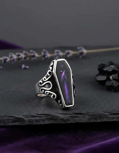 Anillo Ataul Vampiro Cráneo Plata Acero Inoxidable Hombre
