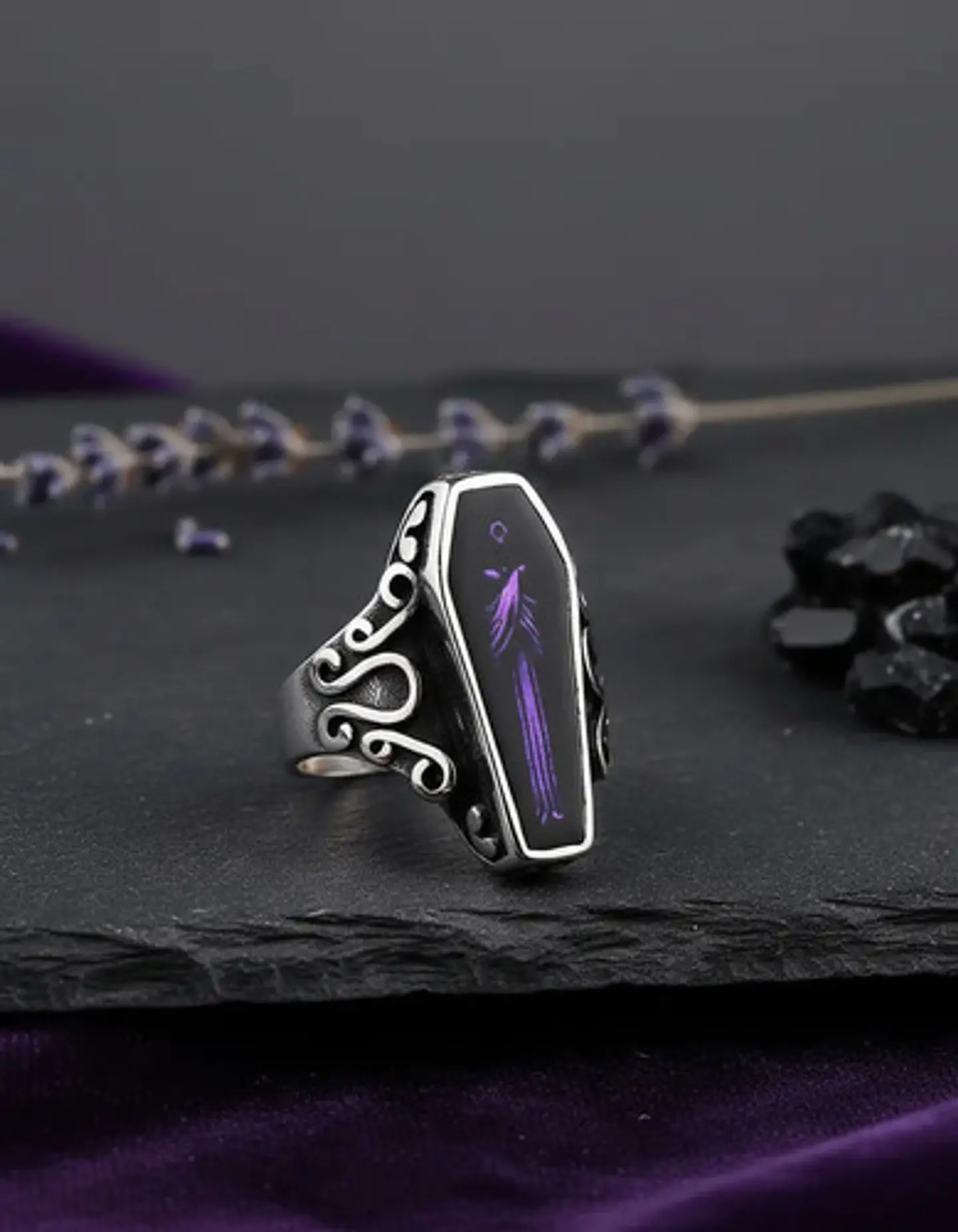 Anillo Ataul Vampiro Cráneo Plata Acero Inoxidable Hombre 2