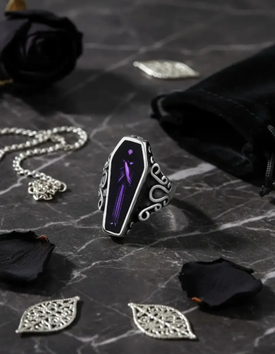 Anillo Ataul Vampiro Cráneo Plata Acero Inoxidable Hombre 3