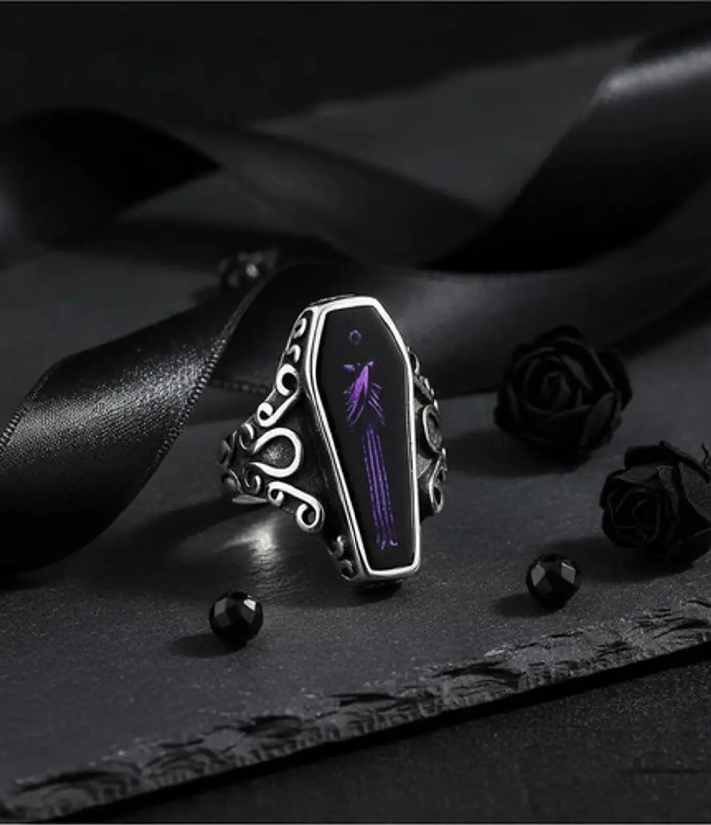 Anillo Ataul Vampiro Cráneo Plata Acero Inoxidable Hombre 4