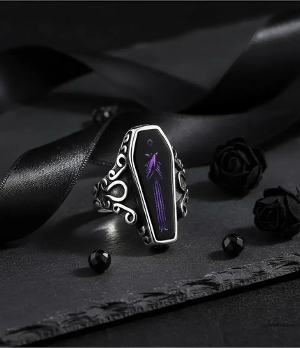 Anillo Ataul Vampiro Cráneo Plata Acero Inoxidable Hombre 4