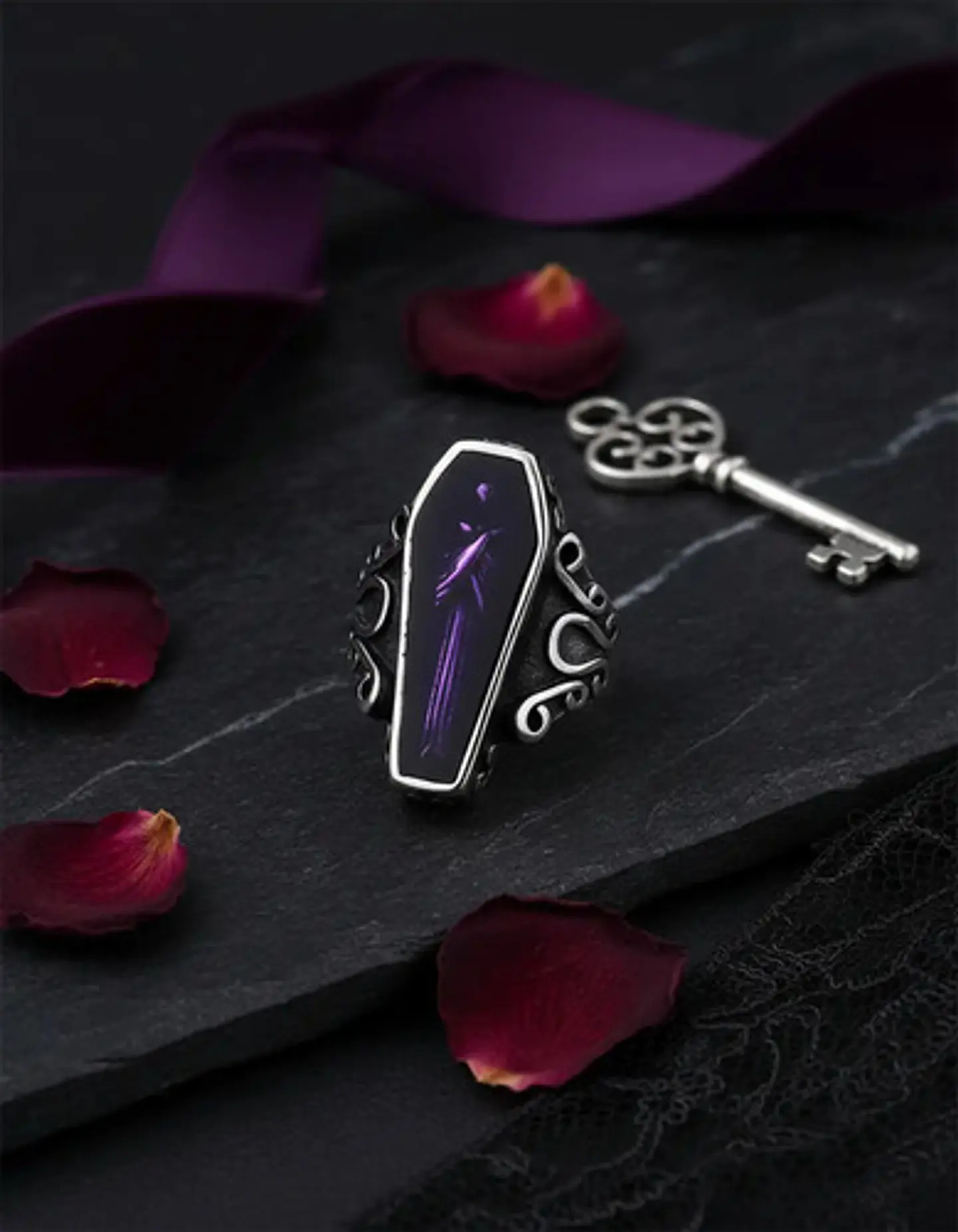 Anillo Ataul Vampiro Cráneo Plata Acero Inoxidable Hombre 5
