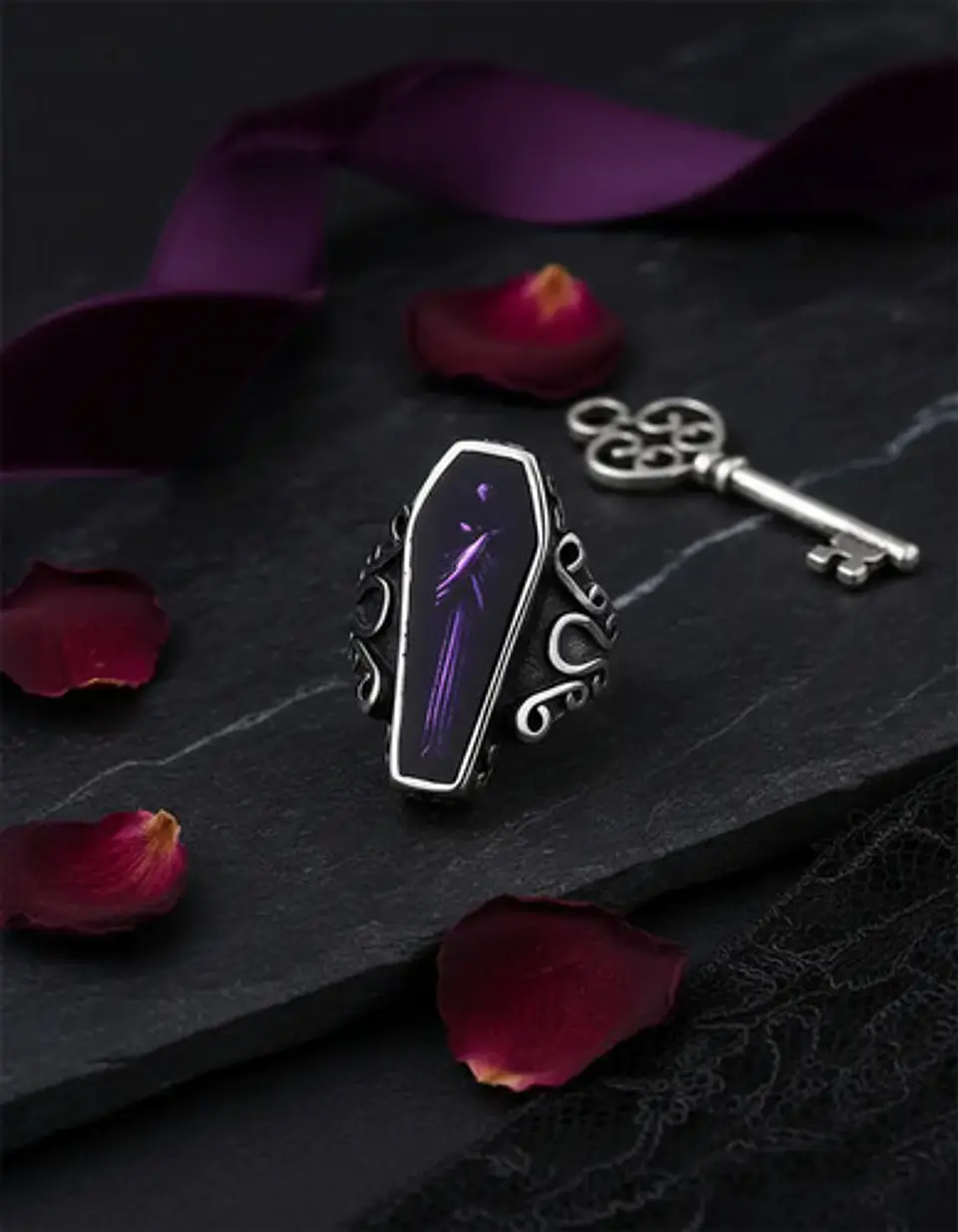 Anillo Ataul Vampiro Cráneo Plata Acero Inoxidable Hombre 5