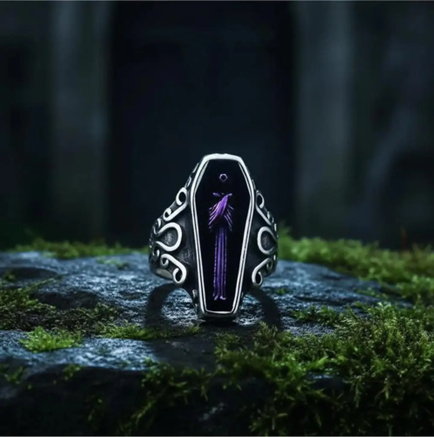 Anillo Ataul Vampiro Cráneo Plata Acero Inoxidable Hombre 7