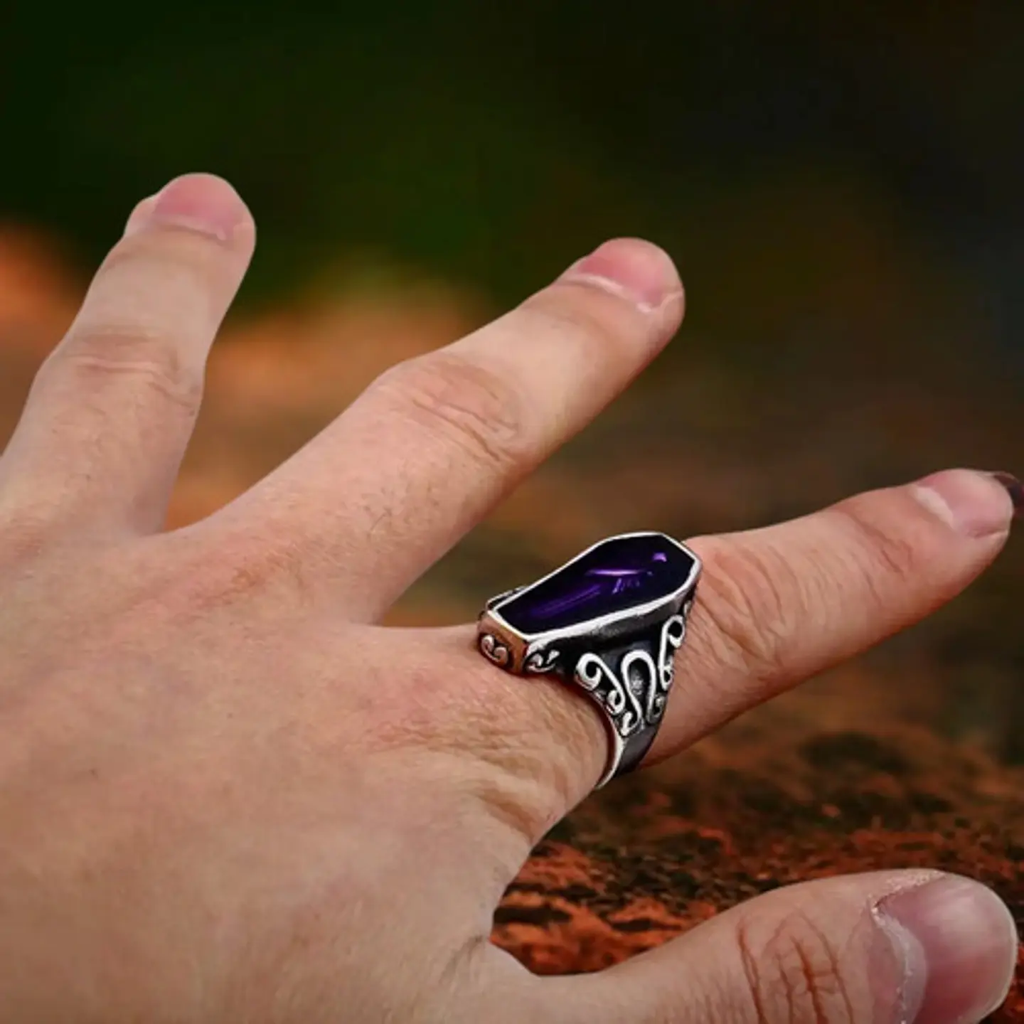 Anillo Ataul Vampiro Cráneo Plata Acero Inoxidable Hombre 8