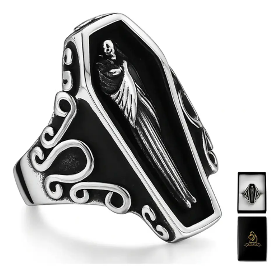 Anillo Ataul Vampiro Cráneo Plata Acero Inoxidable Hombre 9