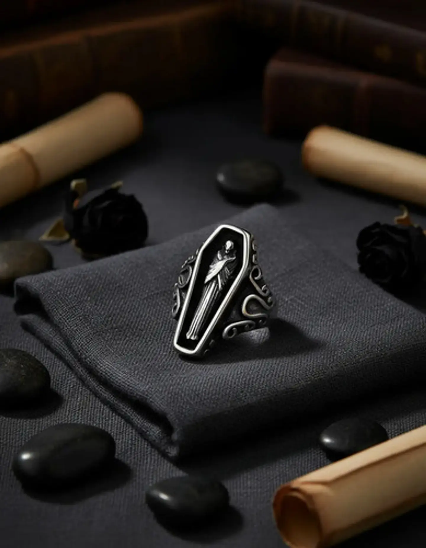 Anillo Ataul Vampiro Cráneo Plata Acero Inoxidable Hombre 13