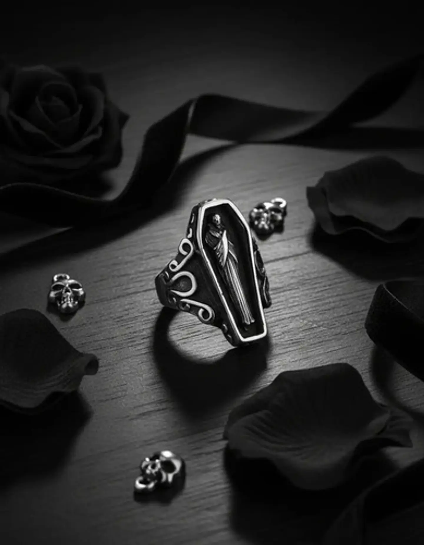 Anillo Ataul Vampiro Cráneo Plata Acero Inoxidable Hombre 14
