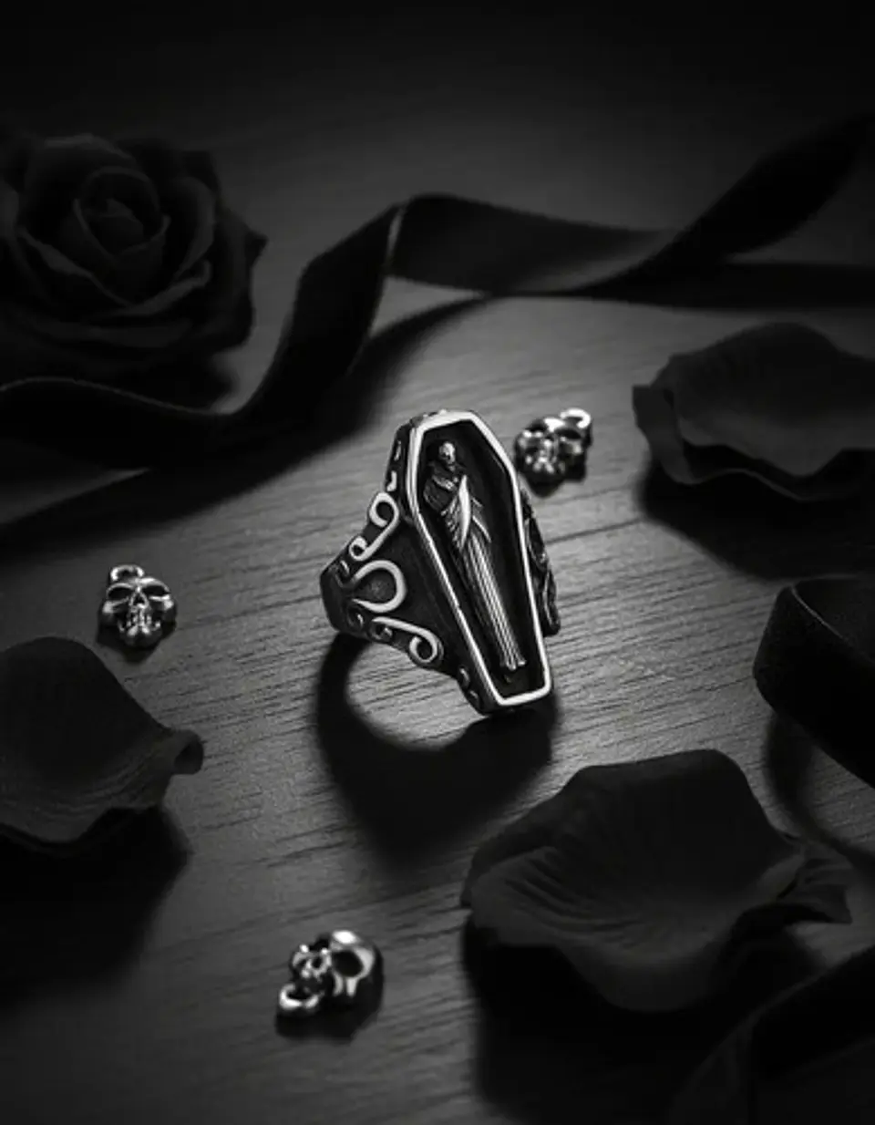 Anillo Ataul Vampiro Cráneo Plata Acero Inoxidable Hombre 14