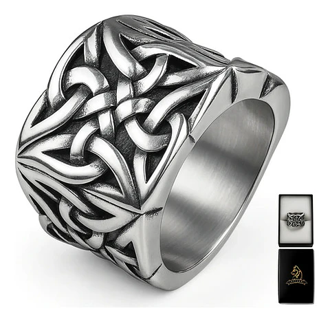 Anillo Color Plata Vikingo Nórdico Acero Inoxidable Hombre