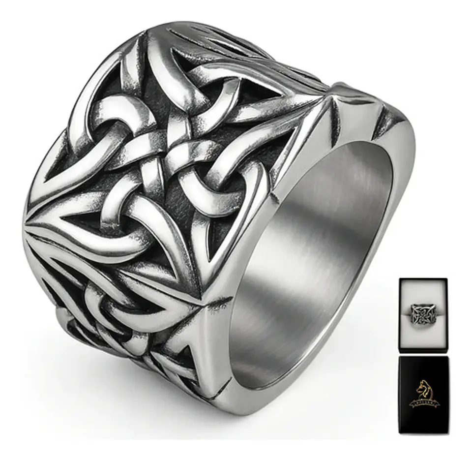Anillo Color Plata Vikingo Nórdico Acero Inoxidable Hombre 1
