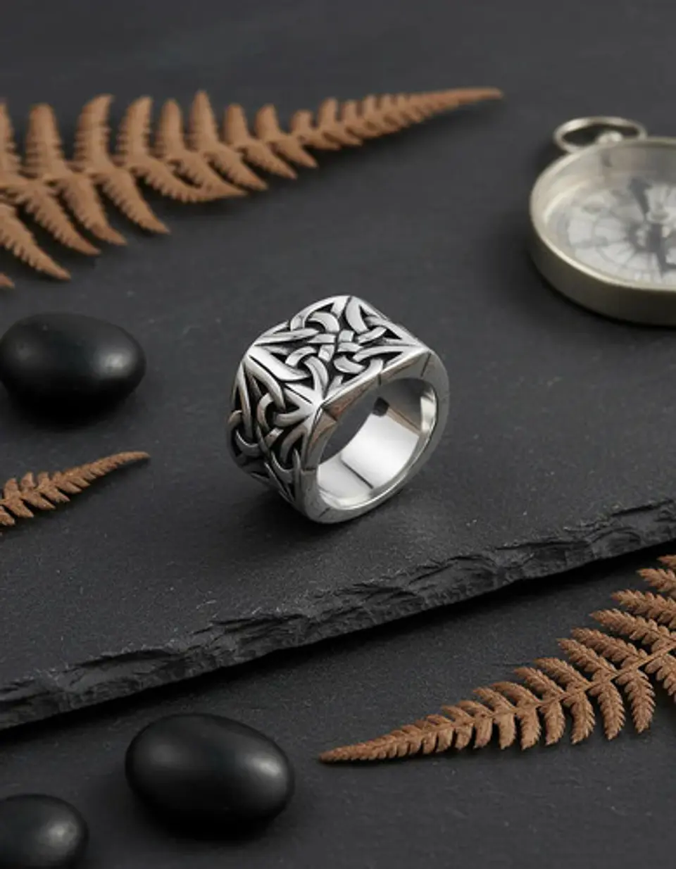 Anillo Color Plata Vikingo Nórdico Acero Inoxidable Hombre 6