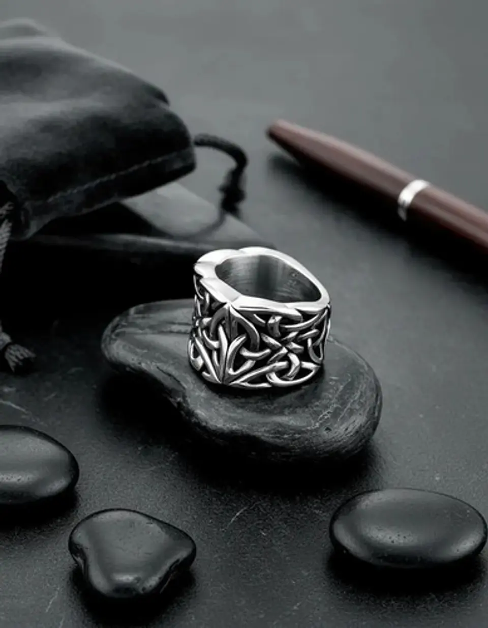 Anillo Color Plata Vikingo Nórdico Acero Inoxidable Hombre 9