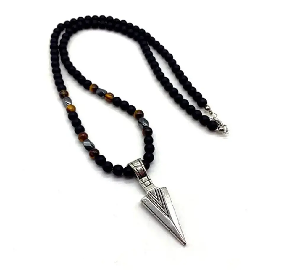 Collar Piedras Ojo De Tigre Hematitas Magnética Para Hombre 1