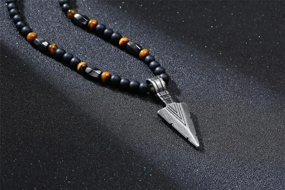 Collar Piedras Ojo De Tigre Hematitas Magnética Para Hombre 4