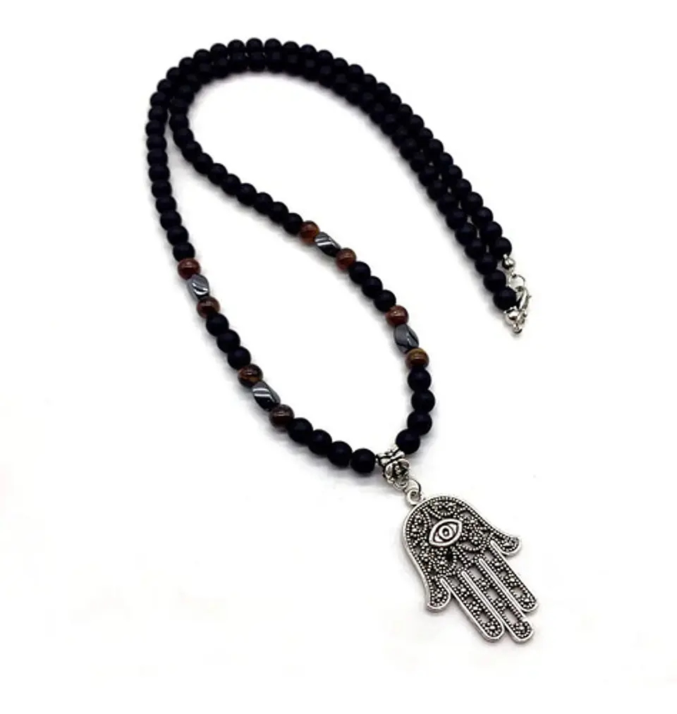 Collar Piedras Ojo De Tigre Hematitas Magnética Para Hombre 6