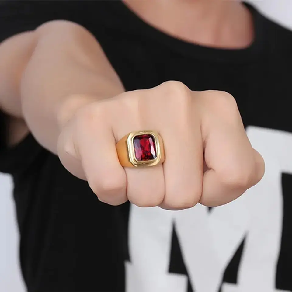 Anillo Color Negro Piedra Cz Clásico Acero Inoxidable Hombre 4