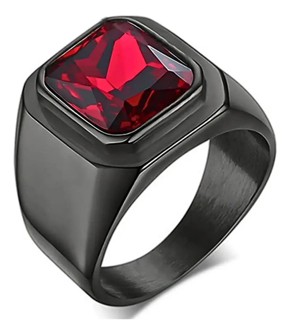 Anillo Color Negro Piedra Cz Clásico Acero Inoxidable Hombre 10