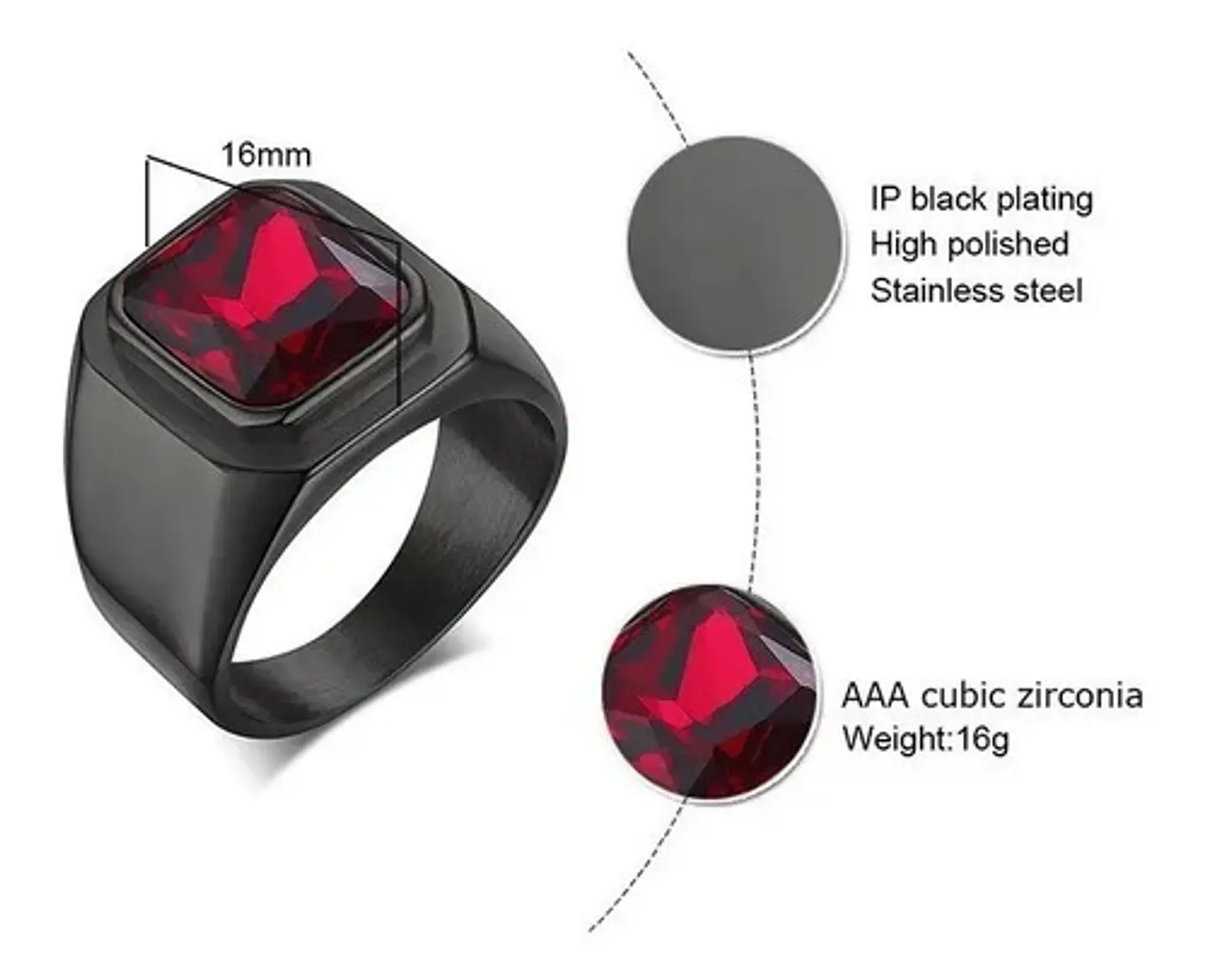 Anillo Color Negro Piedra Cz Clásico Acero Inoxidable Hombre 11