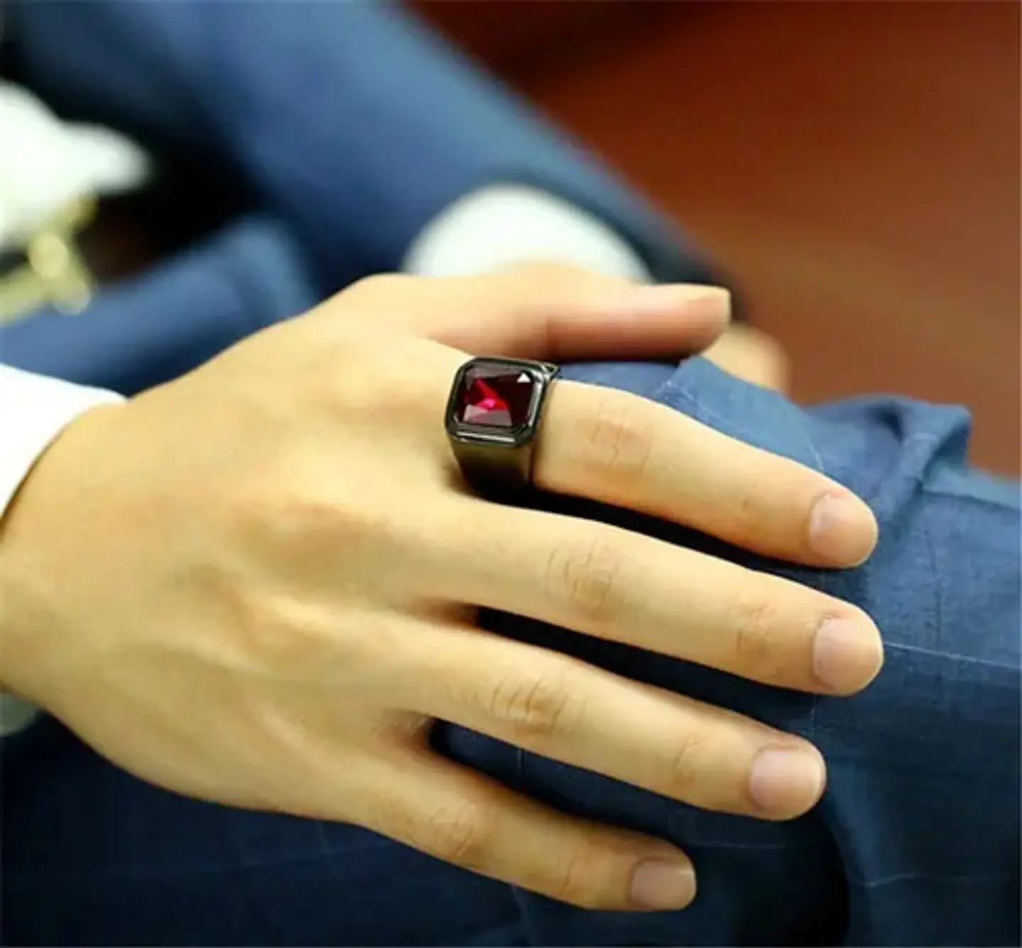 Anillo Color Negro Piedra Cz Clásico Acero Inoxidable Hombre 12