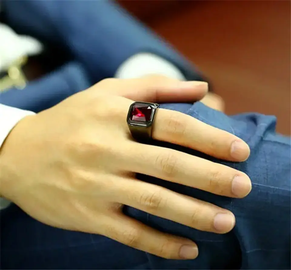 Anillo Color Negro Piedra Cz Clásico Acero Inoxidable Hombre 12