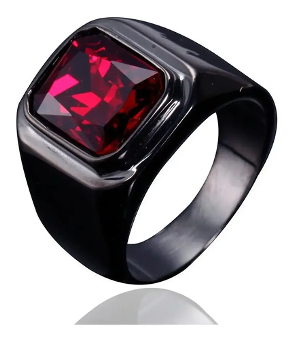 Anillo Color Negro Piedra Cz Clásico Acero Inoxidable Hombre 16