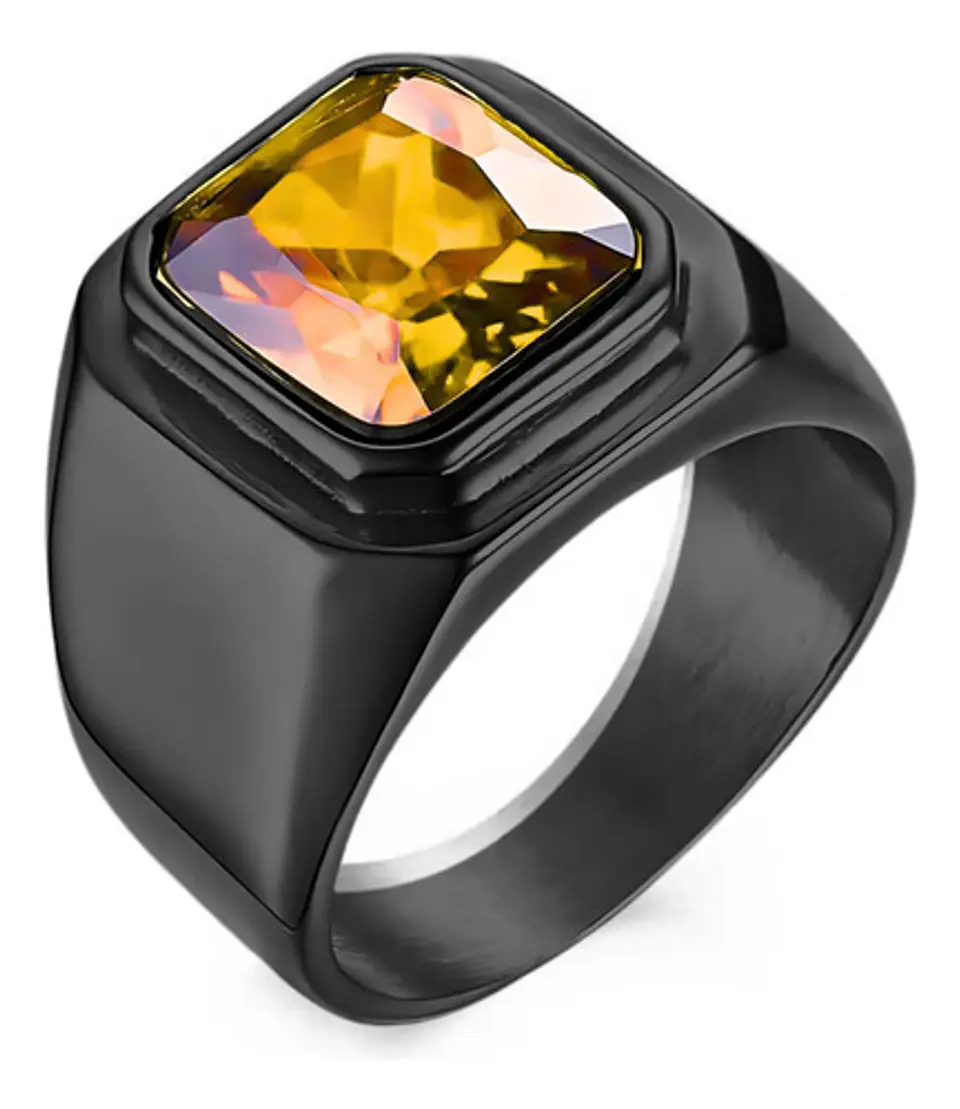 Anillo Color Negro Piedra Cz Clásico Acero Inoxidable Hombre 17