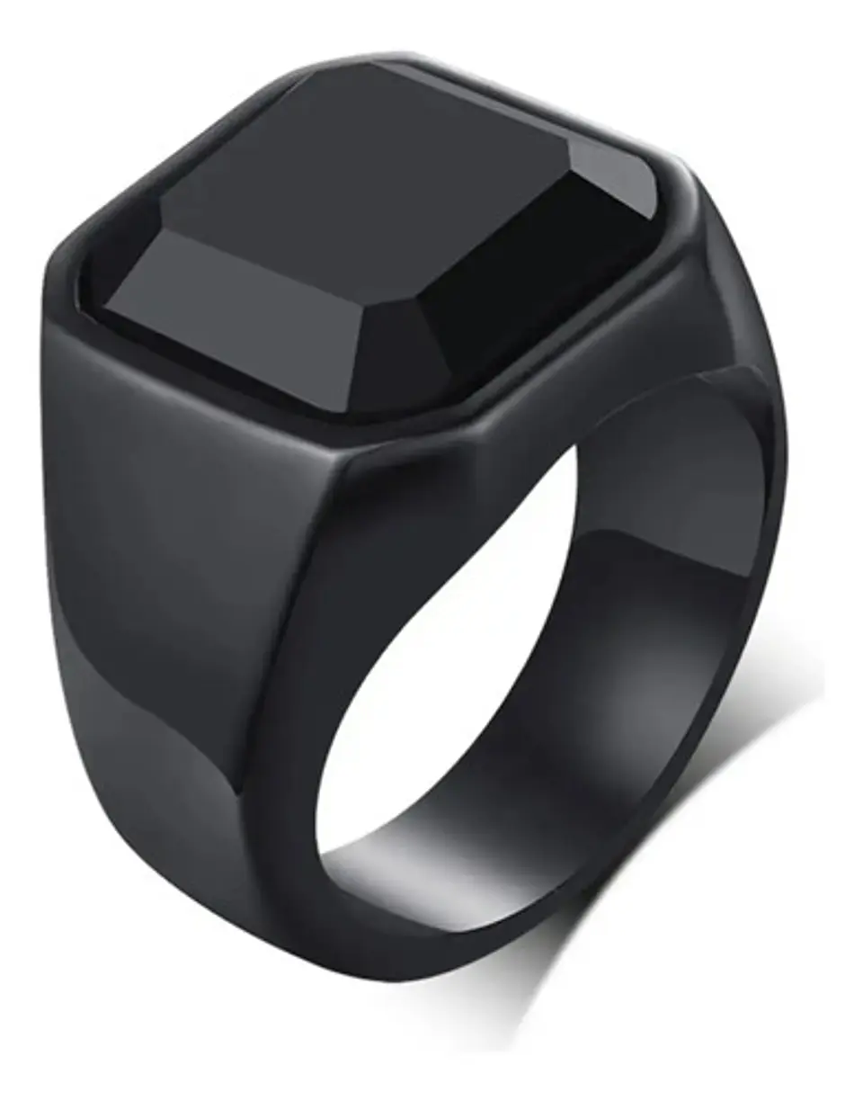 Anillo Color Negro Piedra Cz Clásico Acero Inoxidable Hombre 18
