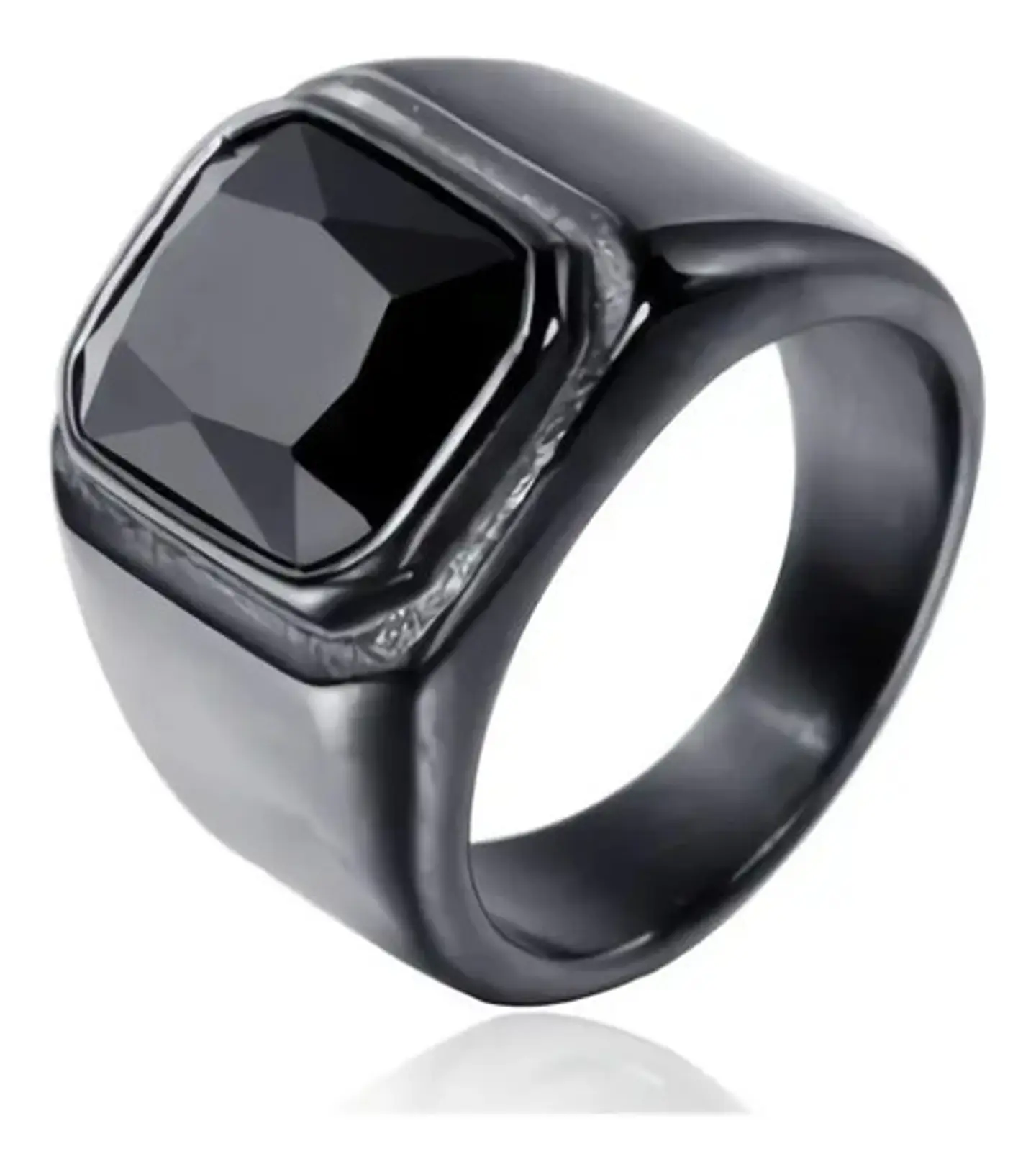 Anillo Color Negro Piedra Cz Clásico Acero Inoxidable Hombre 19