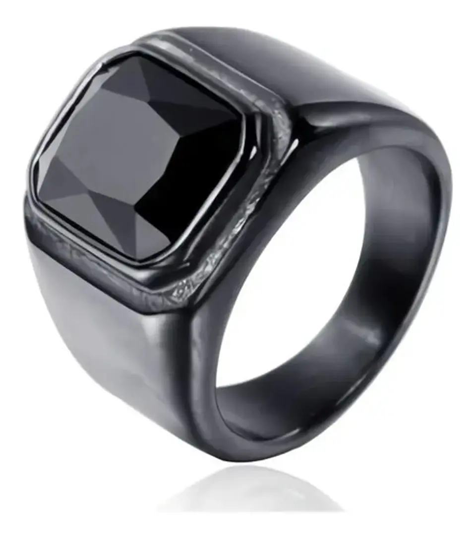 Anillo Color Negro Piedra Cz Clásico Acero Inoxidable Hombre 19