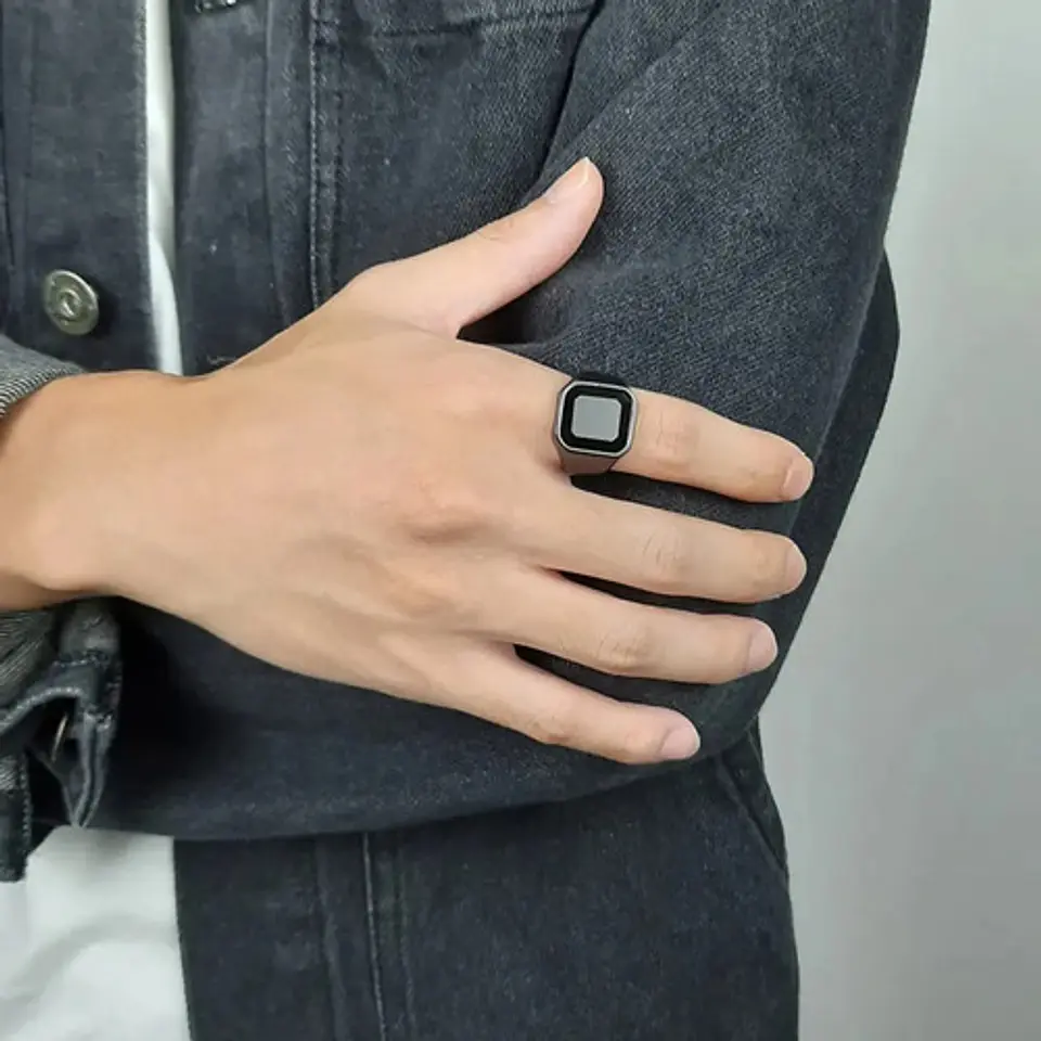 Anillo Color Negro Piedra Cz Clásico Acero Inoxidable Hombre 20