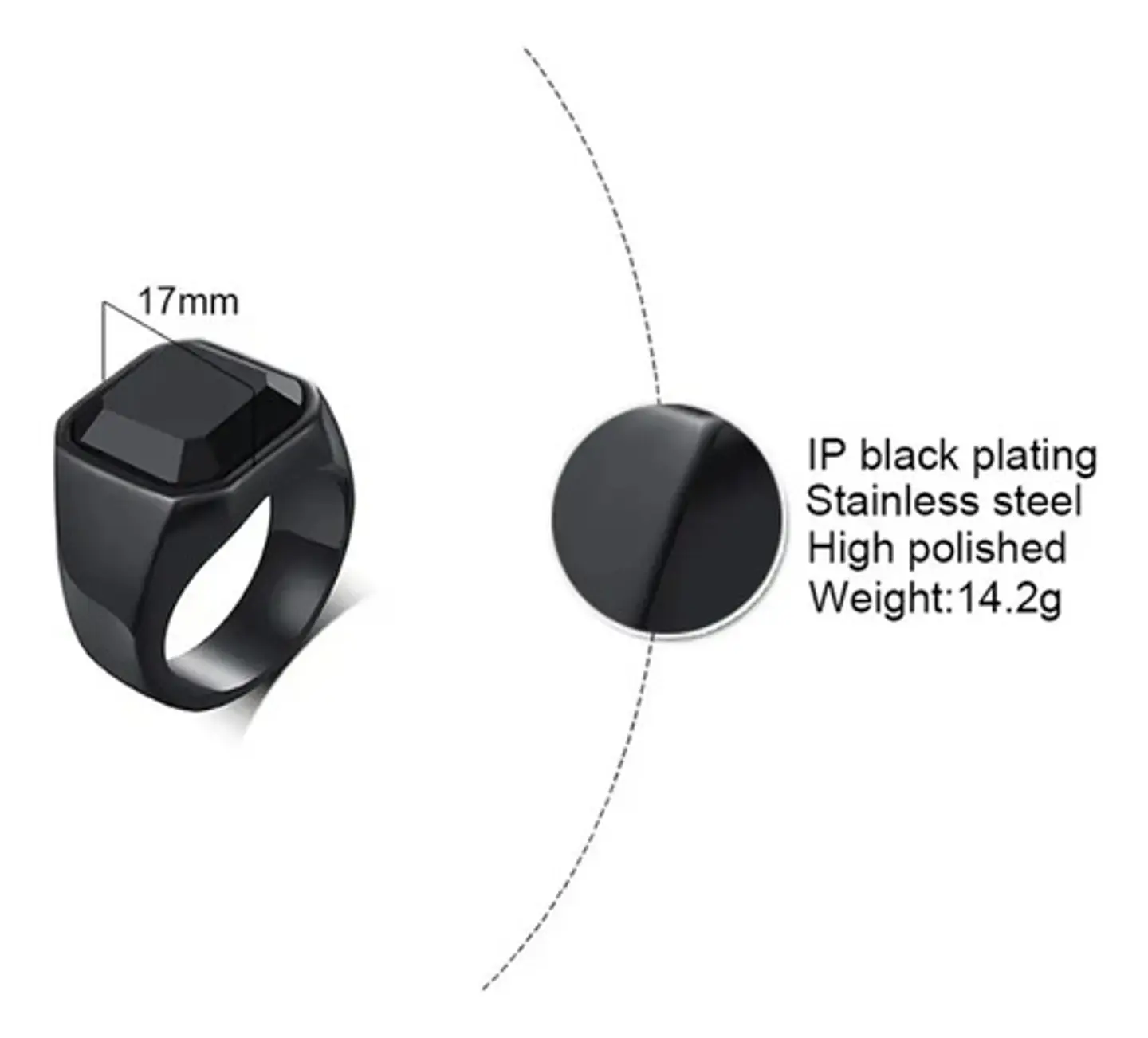 Anillo Color Negro Piedra Cz Clásico Acero Inoxidable Hombre 26