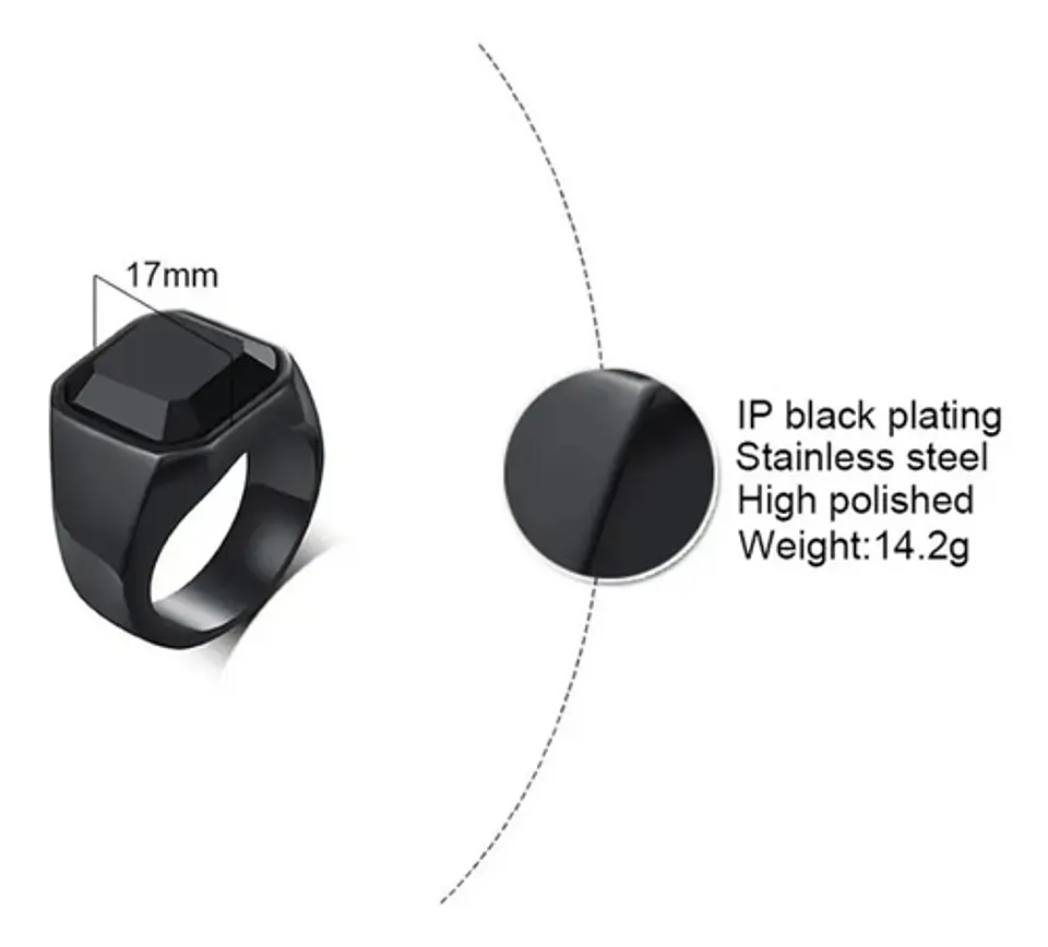 Anillo Color Negro Piedra Cz Clásico Acero Inoxidable Hombre 26