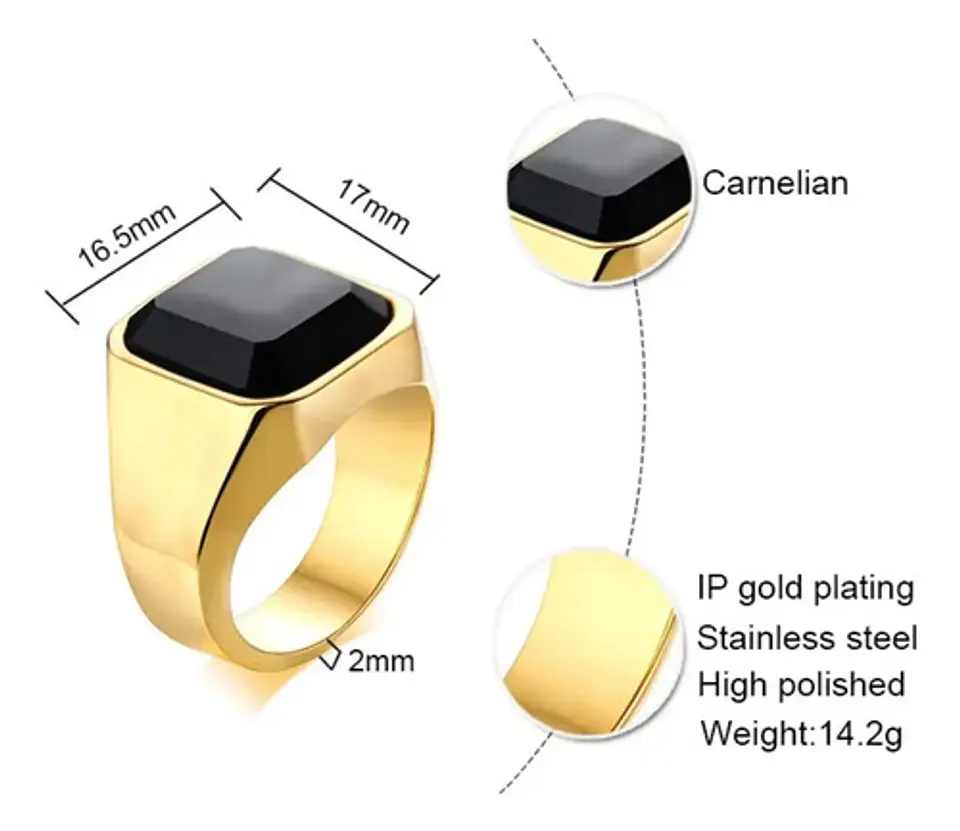 Anillo Color Negro Piedra Cz Clásico Acero Inoxidable Hombre 28
