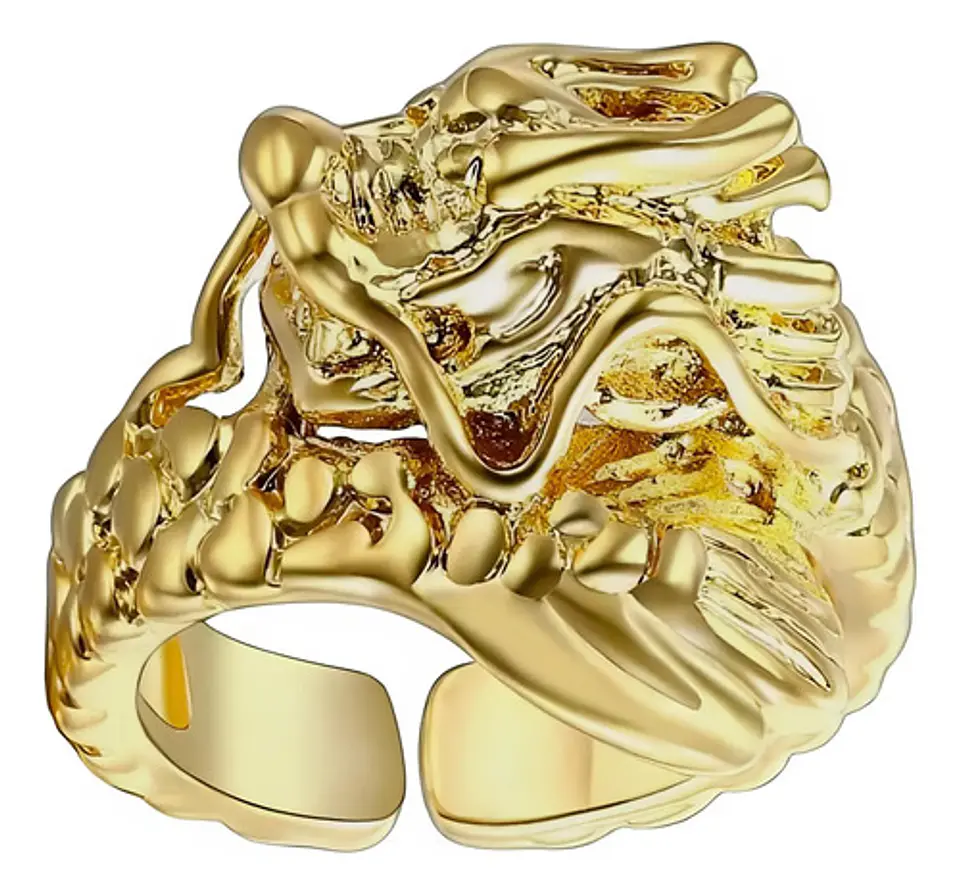 Anillo Ajustable Color Oro Hip Hop Forma Dragón Hombre Mujer 1